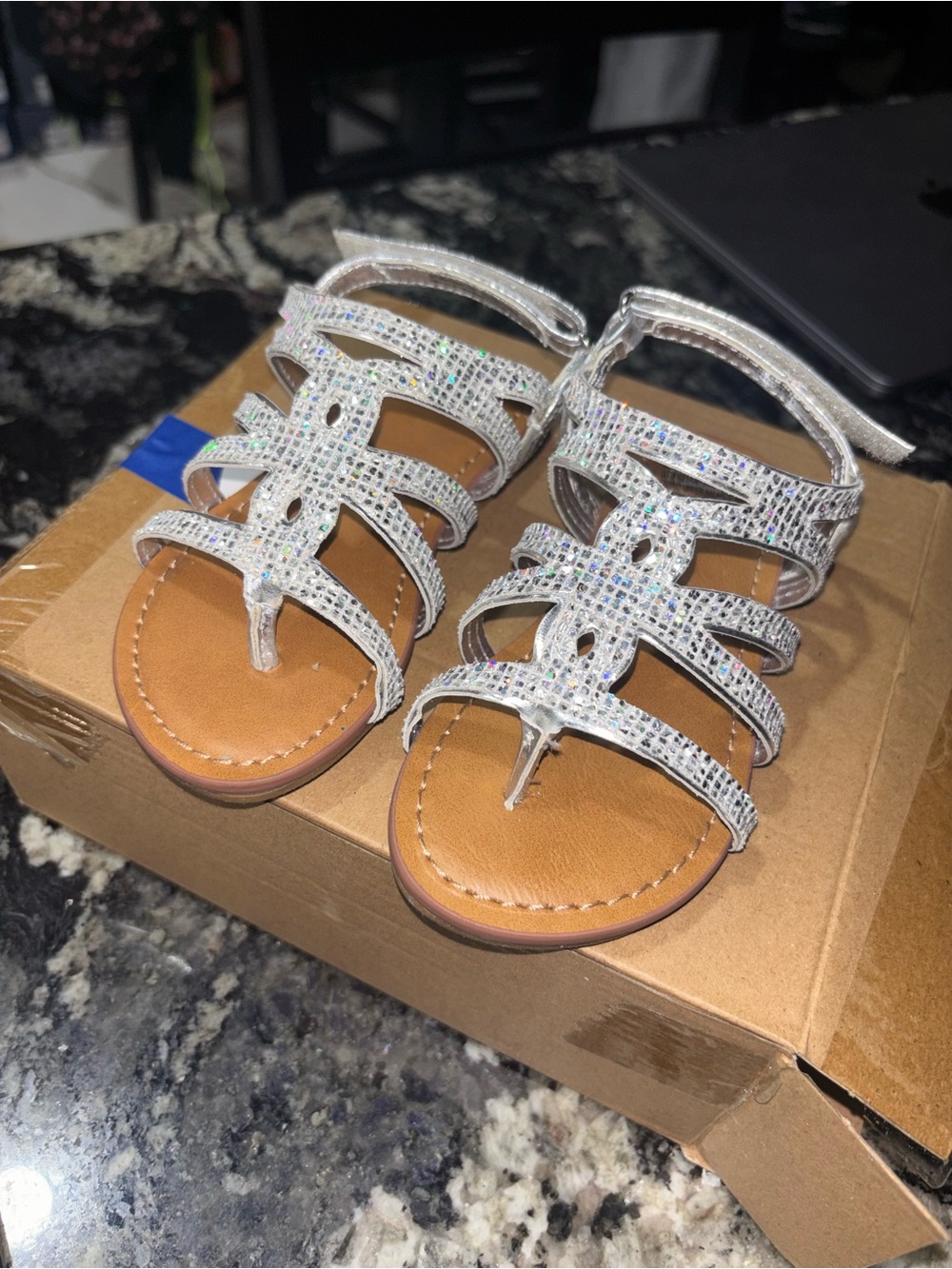wonder nation Girls Silver Rhinestone Gladiator Sandals